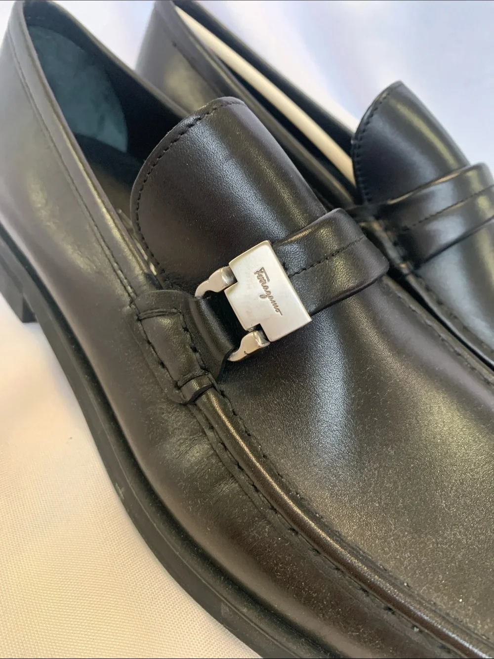 Salvatore Ferragamo Black Leather Men's Bit Loafers